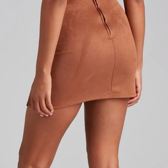 Windsor Brown Asymmetrical Pencil Mini Skirt - Picture 2 of 5